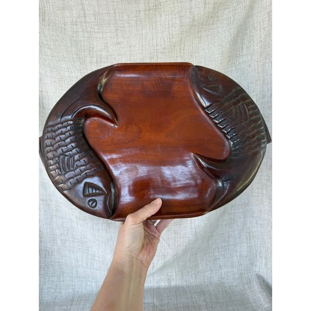 Hand carved vintage fish Sushi Serving Tray 15.5